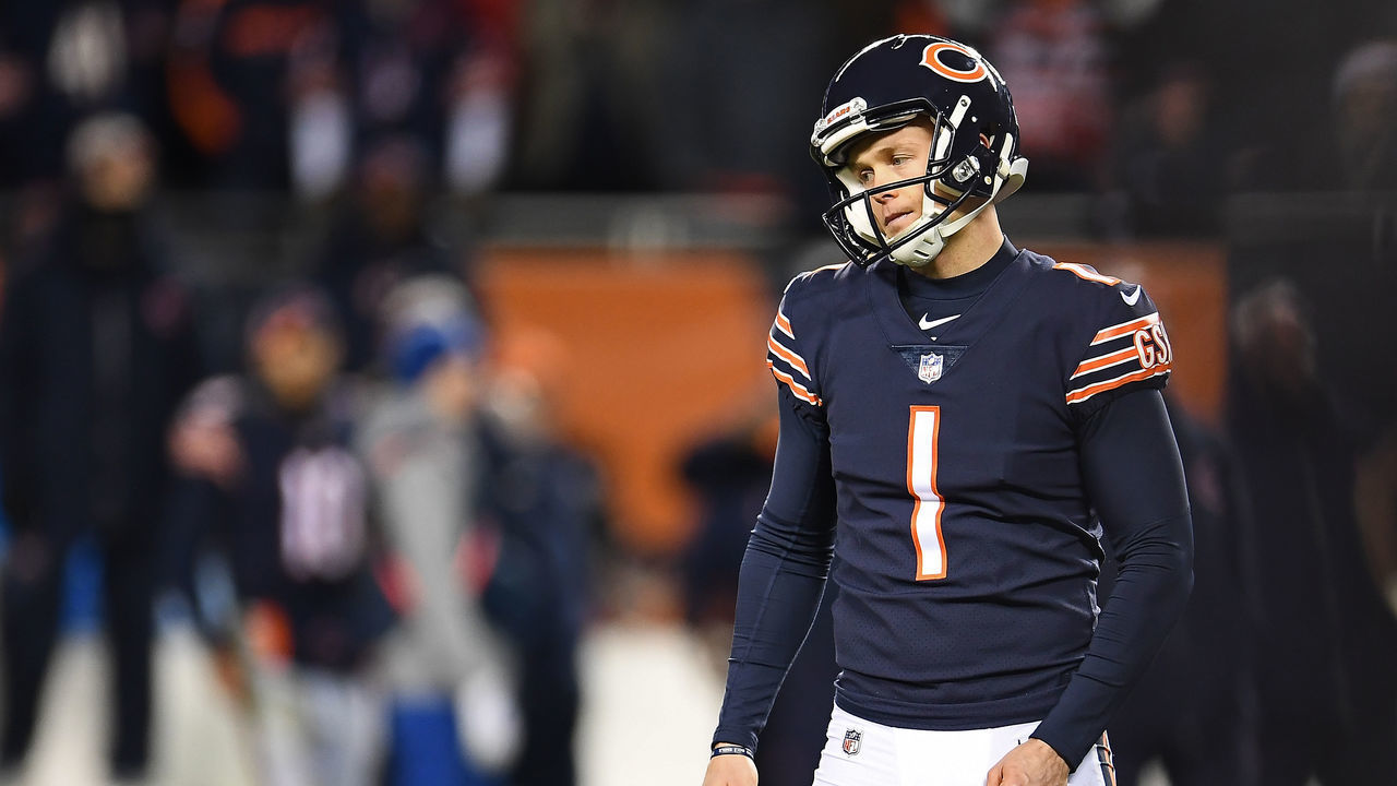 CHICAGO, ILLINOIS - JANUARY 06: Cody Parkey #1 of the Chicago Bears reacts to a missed field goal against the Philadelphia Eagles as time expires during the NFC Wild Card Playoff game at Soldier Field on January 06, 2019 in Chicago, Illinois. The Eagles defeated the Bears 16-15.