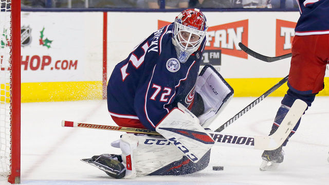 COLUMBUS, OH - DECEMBER 28: Sergei Bobrovsky #72 of the Columbus Blue Jackets makes a save during the game against the Toronto Maple Leafs on December 28, 2018 at Nationwide Arena in Columbus, Ohio.