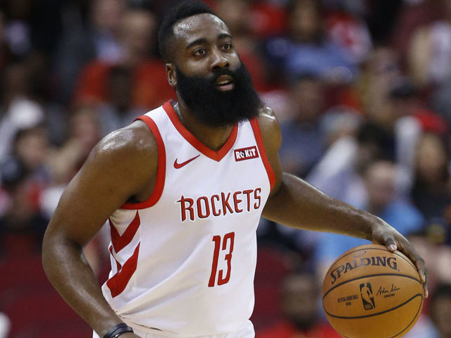 HOUSTON, TEXAS - JANUARY 07: James Harden #13 of the Houston Rockets brings the ball up the court against the Denver Nuggets at Toyota Center on January 07, 2019 in Houston, Texas.