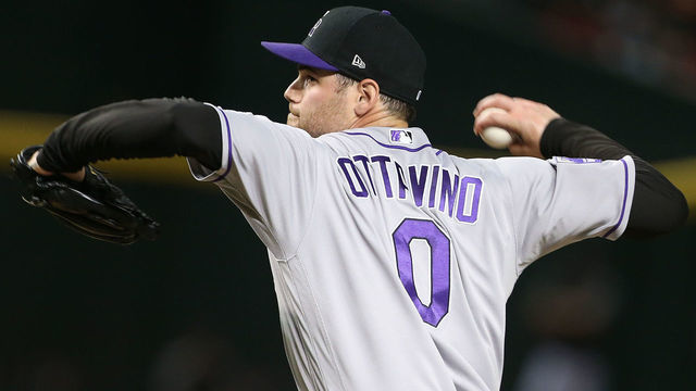 PHOENIX, AZ - JULY 20: Relief pitcher Adam Ottavino #0 of the Colorado Rockies pitches against the Arizona Diamondbacks during the ninth inning of an MLB game at Chase Field on July 20, 2018 in Phoenix, Arizona.
