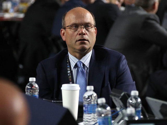 CHICAGO, IL - JUNE 24: General manager Peter Chiarelli of the Edmonton Oilers looks on from the Blue Jackets draft table during the 2017 NHL Draft at United Center on June 24, 2017 in Chicago, Illinois.