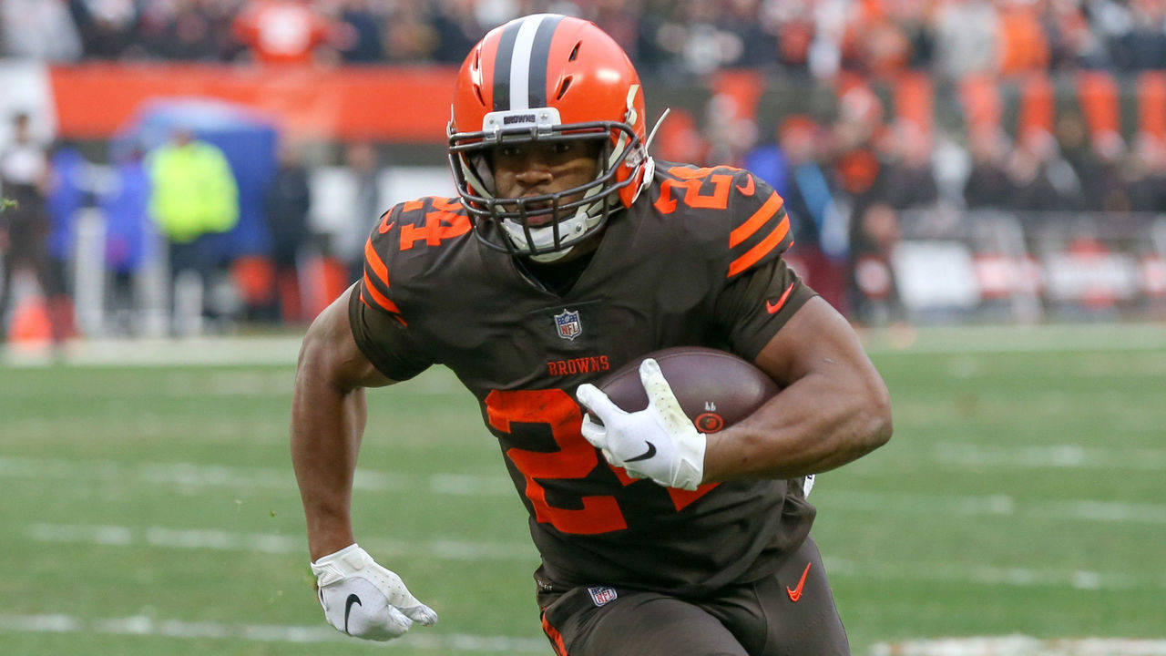 CLEVELAND, OH - DECEMBER 23: Cleveland Browns running back Nick Chubb (24) carries the football during the second quarter of the National Football League game between the Cincinnati Bengals and Cleveland Browns on December 23, 2018, at FirstEnergy Stadium in Cleveland, OH.