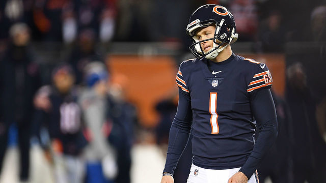 CHICAGO, ILLINOIS - JANUARY 06: Cody Parkey #1 of the Chicago Bears reacts to a missed field goal against the Philadelphia Eagles as time expires during the NFC Wild Card Playoff game at Soldier Field on January 06, 2019 in Chicago, Illinois. The Eagles defeated the Bears 16-15.