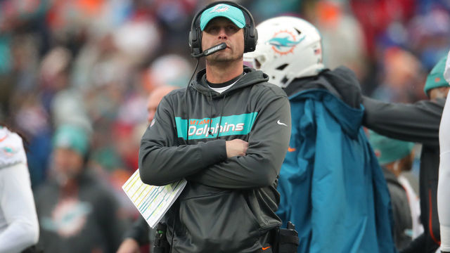 BUFFALO, NY - DECEMBER 30: Head coach Adam Gase of the Miami Dolphins looks on from the sideline during NFL game action against the Buffalo Bills at New Era Field on December 30, 2018 in Buffalo, New York.
