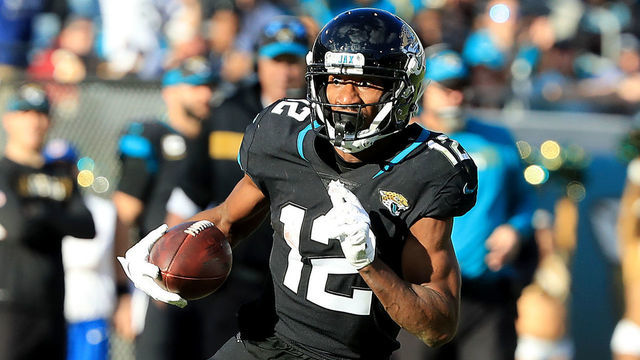 JACKSONVILLE, FLORIDA - DECEMBER 16: Dede Westbrook #12 of the Jacksonville Jaguars runs for yardage during the game at TIAA Bank Field on December 16, 2018 in Jacksonville, Florida.