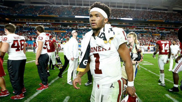 MIAMI, FL - DECEMBER 29: Kyler Murray #1 of the Oklahoma Sooners reacts after losing to the Alabama Crimson Tide in the College Football Playoff Semifinal at the Capital One Orange Bowl at Hard Rock Stadium on December 29, 2018 in Miami, Florida.