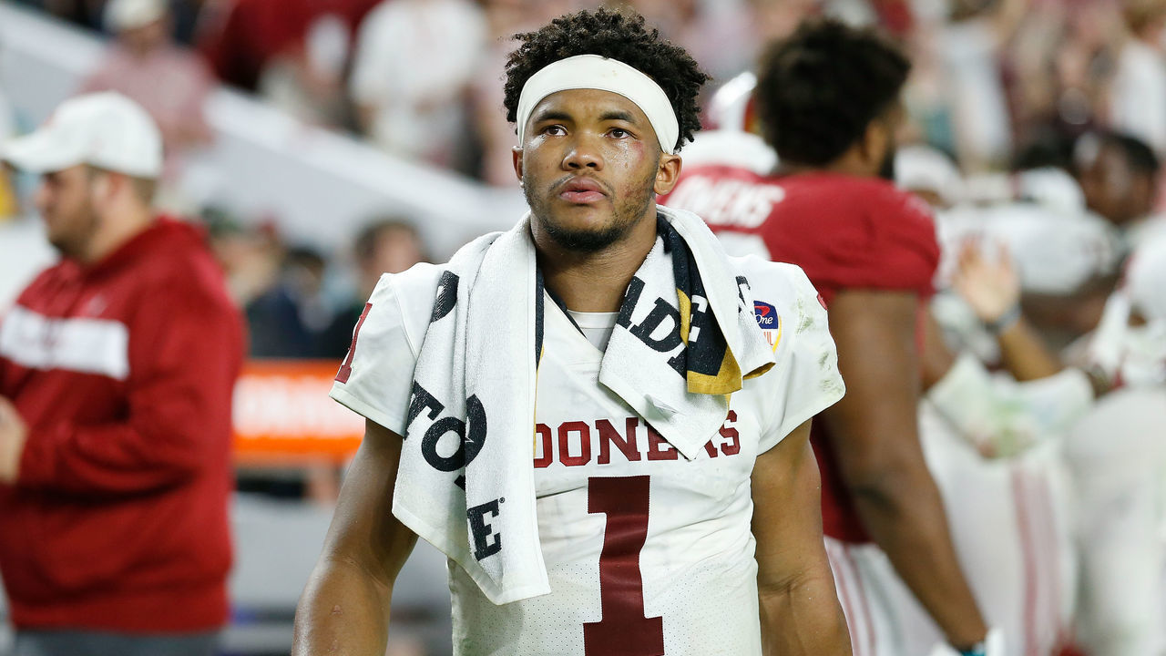 MIAMI, FL - DECEMBER 29: Kyler Murray #1 of the Oklahoma Sooners reacts after losing to the Alabama Crimson Tide in the College Football Playoff Semifinal at the Capital One Orange Bowl at Hard Rock Stadium on December 29, 2018 in Miami, Florida.