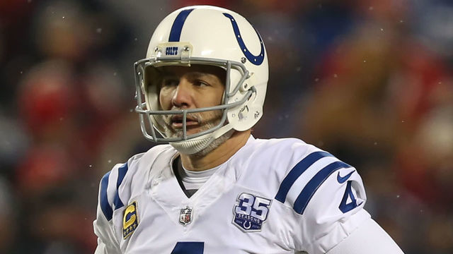 KANSAS CITY, MO - JANUARY 12: Indianapolis Colts kicker Adam Vinatieri (4) before missing an extra point in the fourth quarter of an AFC Divisional Round playoff game game between the Indianapolis Colts and Kansas City Chiefs on January 12, 2019 at Arrowhead Stadium in Kansas City, MO.