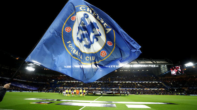 LONDON, ENGLAND - NOVEMBER 29: A club flag before kick off during the UEFA Europa League Group L match between Chelsea and PAOK at Stamford Bridge on November 29, 2018 in London, United Kingdom.