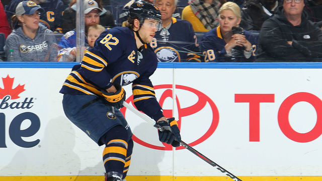 BUFFALO, NY - DECEMBER 11: Nathan Beaulieu #82 of the Buffalo Sabres skates during an NHL game against the Los Angeles Kings on December 11, 2018 at KeyBank Center in Buffalo, New York.