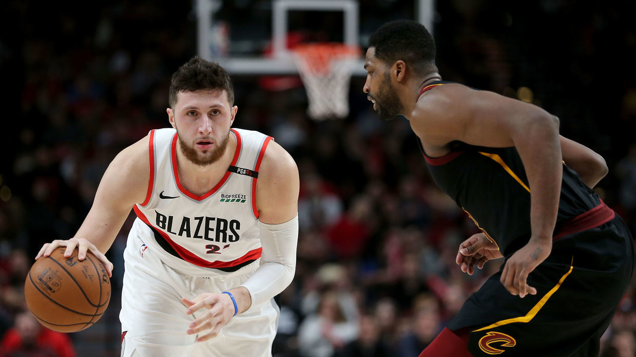 PORTLAND, OR - JANUARY 16: Jusuf Nurkic #27 of the Portland Trail Blazers works against Tristan Thompson #13 of the Cleveland Cavaliers in the second half during their game at Moda Center on January 16, 2019 in Portland, Oregon.