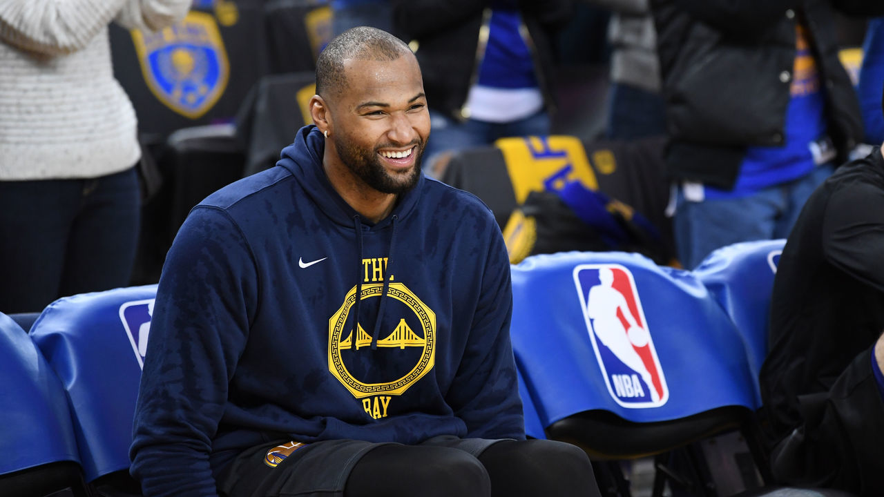 OAKLAND, CA - JANUARY 16: DeMarcus Cousins #0 of the Golden State Warriors laughs prior to a game against the New Orleans Pelicans on January 16, 2019 at ORACLE Arena in Oakland, California. NOTE TO USER: User expressly acknowledges and agrees that, by downloading and or using this photograph, user is consenting to the terms and conditions of Getty Images License Agreement. Mandatory Copyright Notice: Copyright 2019 NBAE
