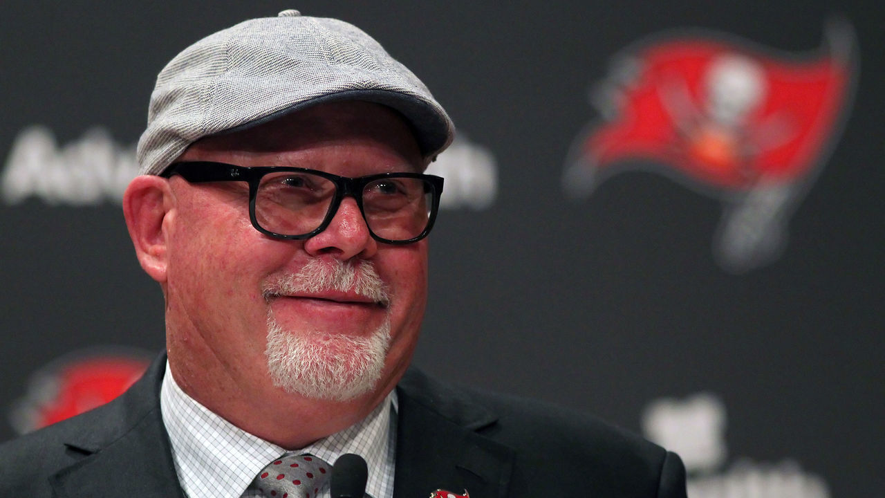 TAMPA, FL - JANUARY 10: Head Coach Bruce Arians speaks to the media during the introductory press conference for new Tampa Bay Buccaneers Head Coach Bruce Arians on January 10, 2019 at One Buccaneer Place in Tampa,FL.