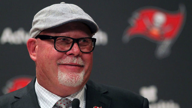 TAMPA, FL - JANUARY 10: Head Coach Bruce Arians speaks to the media during the introductory press conference for new Tampa Bay Buccaneers Head Coach Bruce Arians on January 10, 2019 at One Buccaneer Place in Tampa,FL.