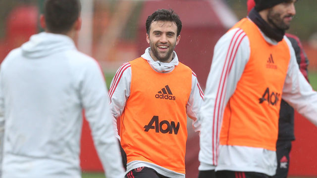 MANCHESTER, ENGLAND - JANUARY 16: (EXCLUSIVE COVERAGE) Former player Giuseppi Rossi of Manchester United in action during a first team training session at Aon Training Complex on January 16, 2019 in Manchester, England.