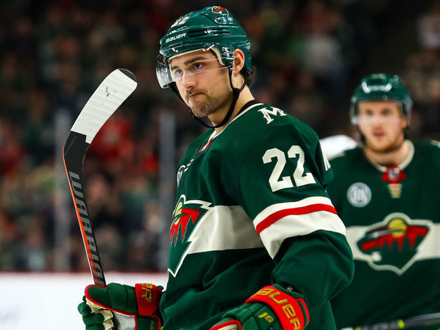 ST. PAUL, MN - JANUARY 15: Nino Niederreiter #22 of the Minnesota Wild celebrates after scoring in the second period against the Los Angeles Kings at Xcel Energy Center on January 15, 2019 in St. Paul, Minnesota.
