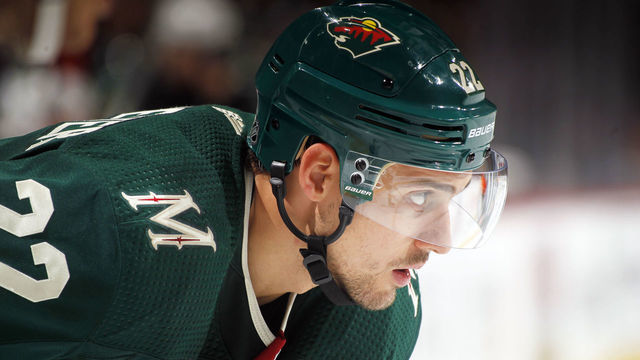 ST. PAUL, MN - OCTOBER 6: Nino Niederreiter #22 of the Minnesota Wild lines up for a face-off during a game between the Minnesota Wild and Las Vegas Golden Knights at Xcel Energy Center on October 6, 2018 in St. Paul, Minnesota. The Golden Knights defeated the Wild 2-1 in a shootout.