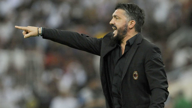 JEDDAH, SAUDI ARABIA - JANUARY 16: Head coach of AC Milan Gennaro Gattuso delivers instructions during the Italian Supercup match between Juventus and AC Milan at King Abdullah Sports City on January 16, 2019 in Jeddah, Saudi Arabia.