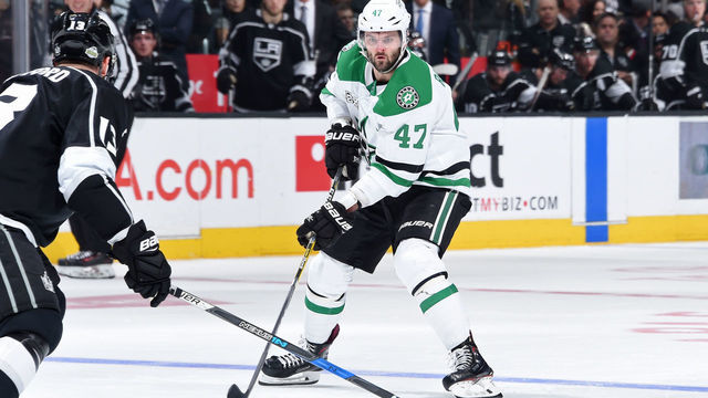 LOS ANGELES, CA - APRIL 7: Alexander Radulov #47 of the Dallas Stars handles the puck during a game against the Los Angeles Kings at STAPLES Center on April 7, 2018 in Los Angeles, California.