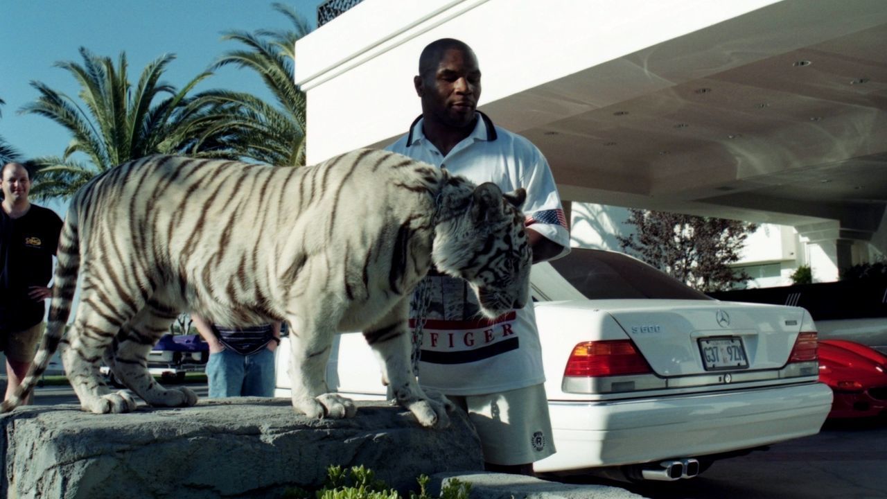 LAS VEGAS - CIRCA 1989: Mike Tyson poses with his white tiger during an interview at his home. (Photo by: The Ring Magazine/Getty Images)