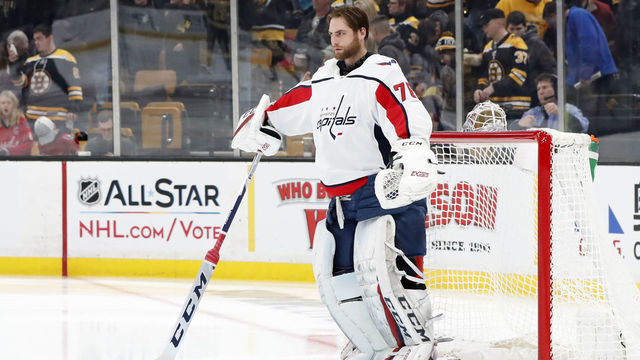 BOSTON, MA - JANUARY 10: Washington Capitals goalie Braden Holtby (70) during a game between the Boston Bruins and the Washington Capitals on January 10, 2019, at TD Garden in Boston, Massachusetts.