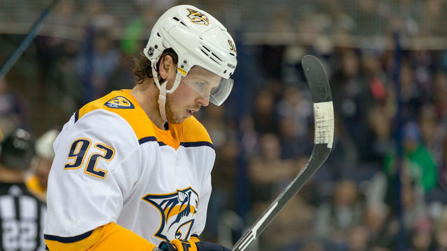 COLUMBUS, OH - JANUARY 10: Nashville Predators center Ryan Johansen (92) skates the ice in a game between the Columbus Blue Jackets and the Nashville Predators on January 10, 2019 at Nationwide Arena in Columbus, OH.