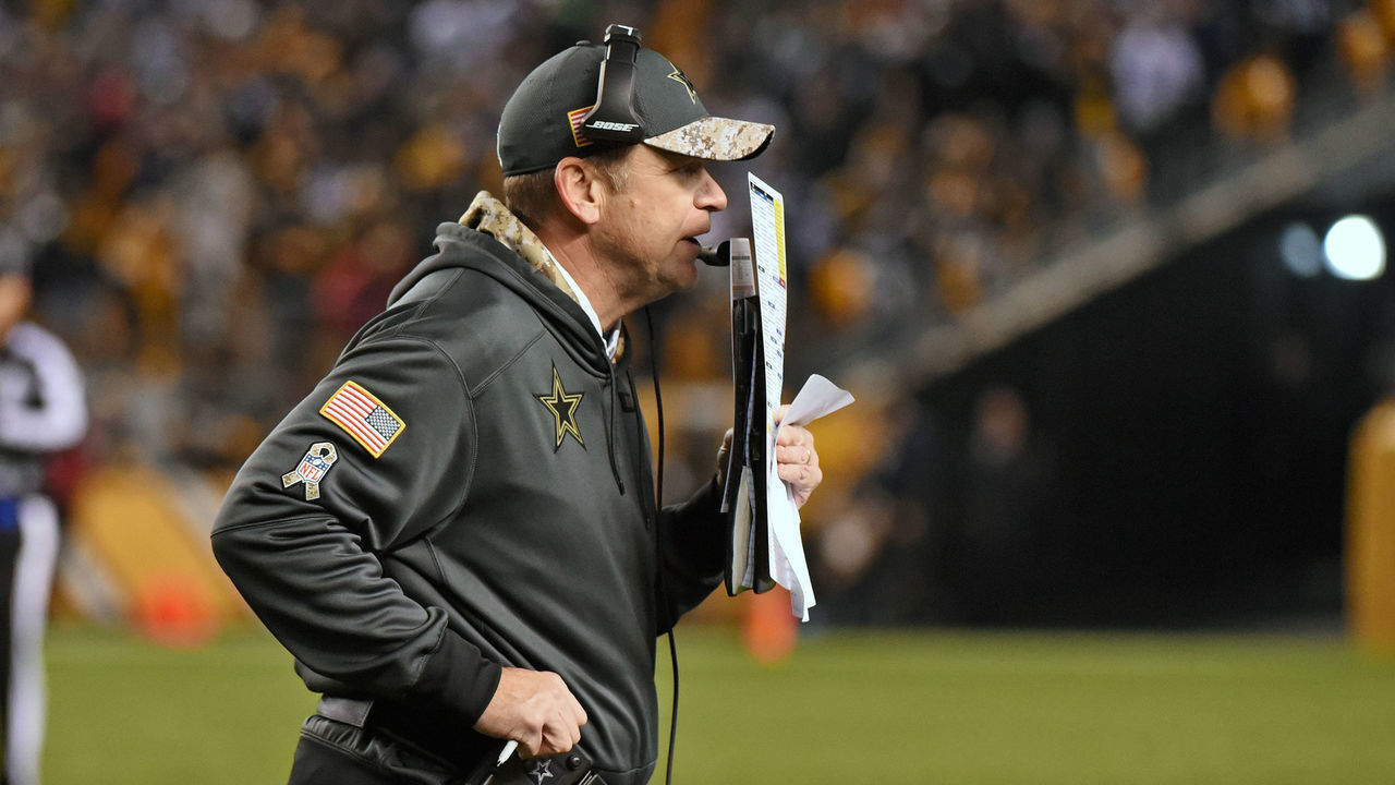 PITTSBURGH, PA - NOVEMBER 13: Offensive coordinator Scott Linehan of the Dallas Cowboys looks on from the sideline during a game against the Pittsburgh Steelers at Heinz Field on November 13, 2016 in Pittsburgh, Pennsylvania. The Cowboys defeated the Steelers 35-30.