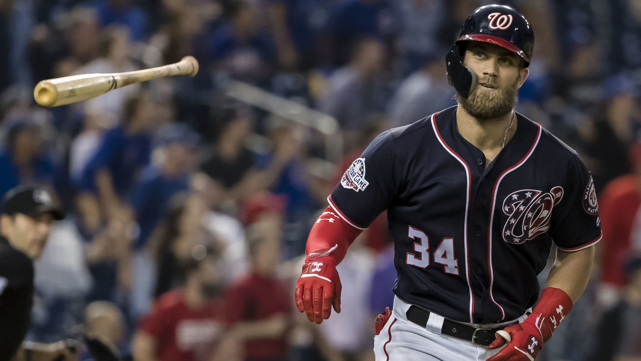 WASHINGTON, DC - SEPTEMBER 13: Bryce Harper #34 of the Washington Nationals in action against the Chicago Cubs during the ninth inning at Nationals Park on September 13, 2018 in Washington, DC.