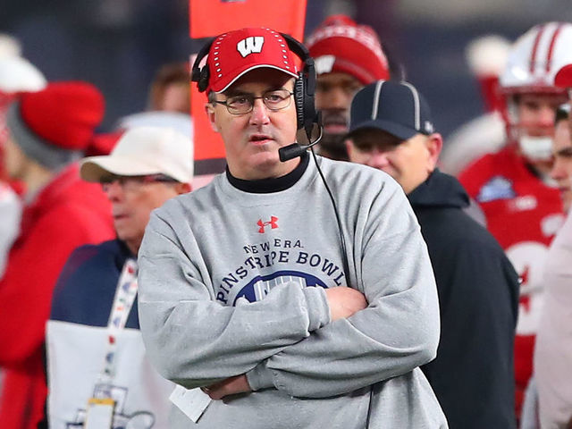 BRONX, NY - DECEMBER 27: Wisconsin Badgers head coach Paul Chryst during the 2018 New Era Pinstripe Bowl between the Wisconsin Badgers and the Miami Hurricanes on December 27, 2018 at Yankee Stadium in the Bronx, NY.