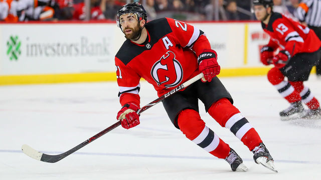 NEWARK, NJ - JANUARY 12: New Jersey Devils right wing Kyle Palmieri (21) during the second period of the National Hockey League game between the New Jersey Devils and the Philadelphia Flyers on January 12, 2019 at the Prudential Center in Newark, NJ.
