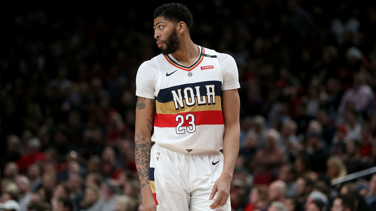 PORTLAND, OR - JANUARY 18: Anthony Davis #23 of the New Orleans Pelicans reacts in the second half against the Portland Trail Blazers during their game at Moda Center on January 18, 2019 in Portland, Oregon.