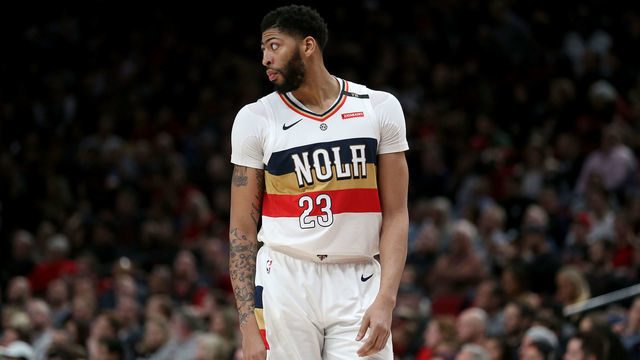 PORTLAND, OR - JANUARY 18: Anthony Davis #23 of the New Orleans Pelicans reacts in the second half against the Portland Trail Blazers during their game at Moda Center on January 18, 2019 in Portland, Oregon.