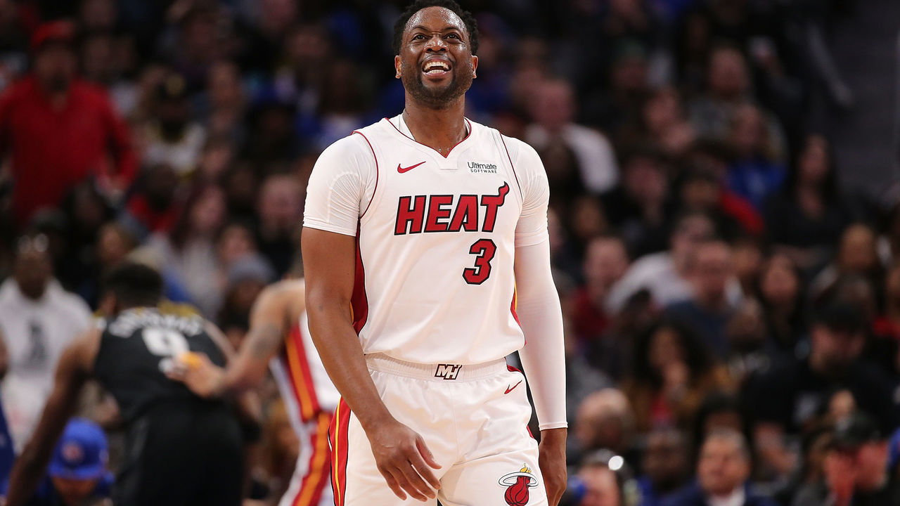 DETROIT, MI - JANUARY 18: Dwyane Wade #3 of the Miami Heat looks to the sidelines during the third quarter of the game against the Detroit Pistons at Little Caesars Arena on January 18, 2019 in Detroit, Michigan. Detroit defeated Miami 98-93.