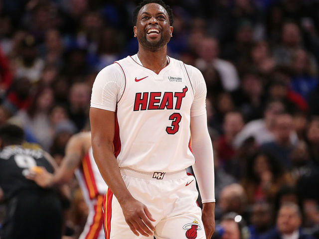 DETROIT, MI - JANUARY 18: Dwyane Wade #3 of the Miami Heat looks to the sidelines during the third quarter of the game against the Detroit Pistons at Little Caesars Arena on January 18, 2019 in Detroit, Michigan. Detroit defeated Miami 98-93.