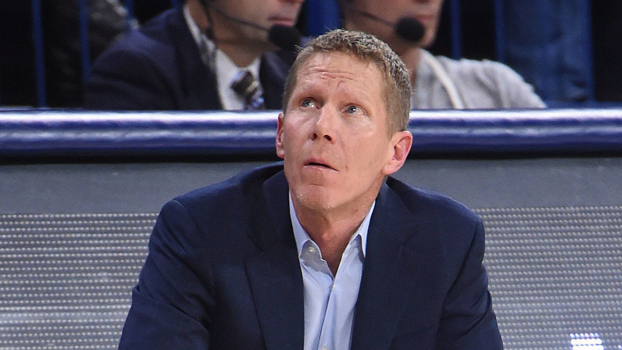 SPOKANE, WA - JANUARY 17: Gonzaga head coach Mark Few checks the clock during the game between the Loyola Marymount Lions and the Gonzaga Bulldogs played on January 17, 2019 in Spokane, Washington at the McCarthey Athletic Center.