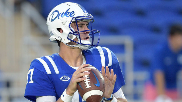 DURHAM, NC - AUGUST 31: Daniel Jones #17 of the Duke Blue Devils during their game against the Army Black Knights at Wallace Wade Stadium on August 31, 2018 in Durham, North Carolina. Duke won 34-14.