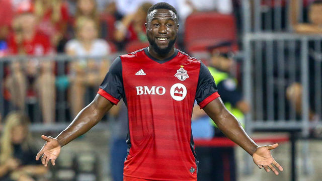 TORONTO, ON - SEPTEMBER 01: Toronto FC forward Jozy Altidore (17) reacts to a call on the field at an MLS game against Los Angeles FC on September 01, 2018, at BMO Field in Toronto, ON, Canada.