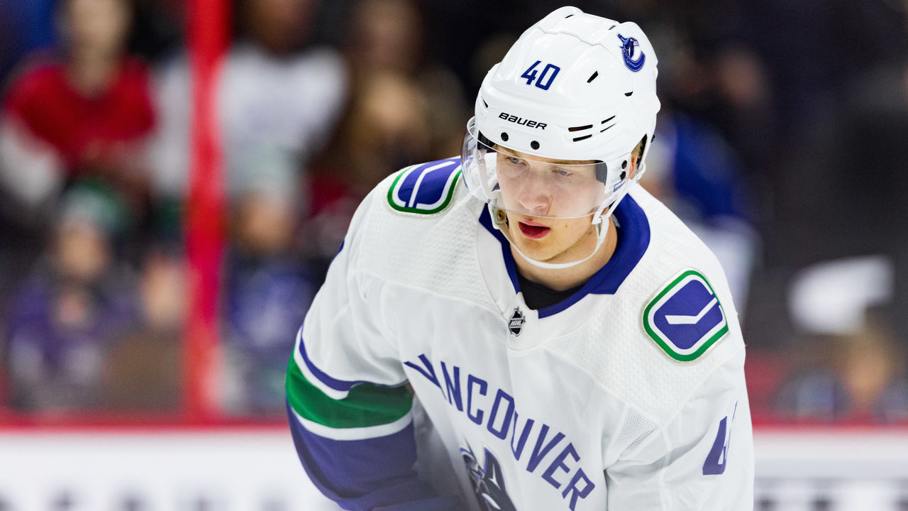 OTTAWA, ON - JANUARY 02: Vancouver Canucks Center Elias Pettersson (40) during warm-up before National Hockey League action between the Vancouver Canucks and Ottawa Senators on January 2, 2019, at Canadian Tire Centre in Ottawa, ON, Canada.