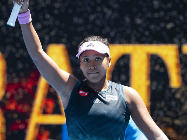 MELBOURNE, AUSTRALIA - JANUARY 21: Naomi Osaka from Japan celebrates beating Anastasija Sevastova of Latvia during day eight of the 2019 Australian Open at Melbourne Park on January 21, 2019 in Melbourne, Australia.