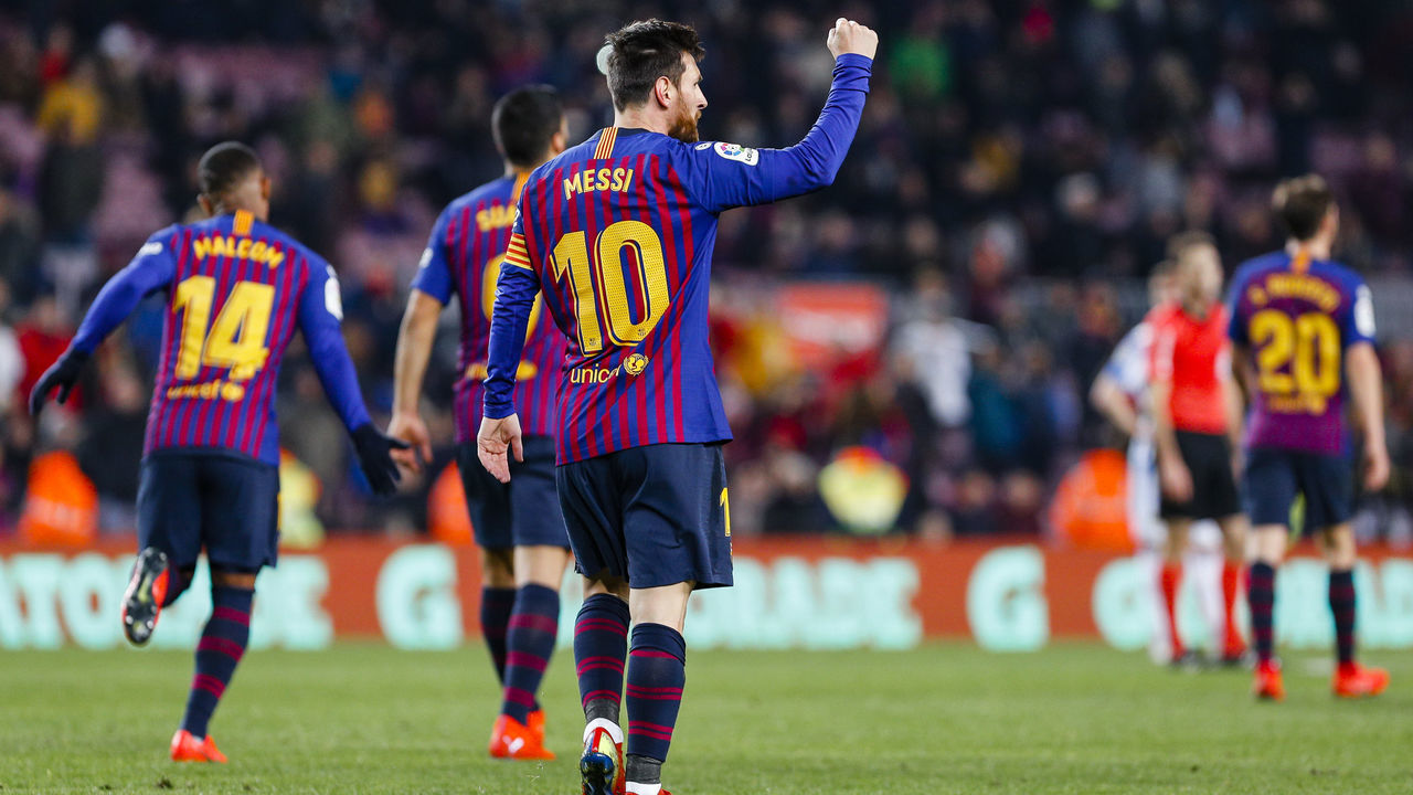 Lionel Messi (10) of FC Barcelona celebrates scoring the goal during the match FC Barcelona against CD Leganes, for the round 20 of the Liga Santander, played at Camp Nou on 20th January 2019 in Barcelona, Spain.