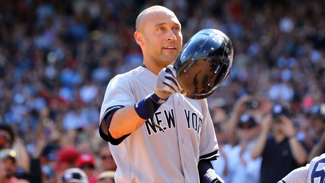 BOSTON, MA - SEPTEMBER 28: Derek Jeter #2 of the New York Yankees acknowledges the crowd after hitting a single for his last career at bat in the third inning against the Boston Red Sox during the last game of the season at Fenway Park on September 28, 2014 in Boston, Massachusetts.