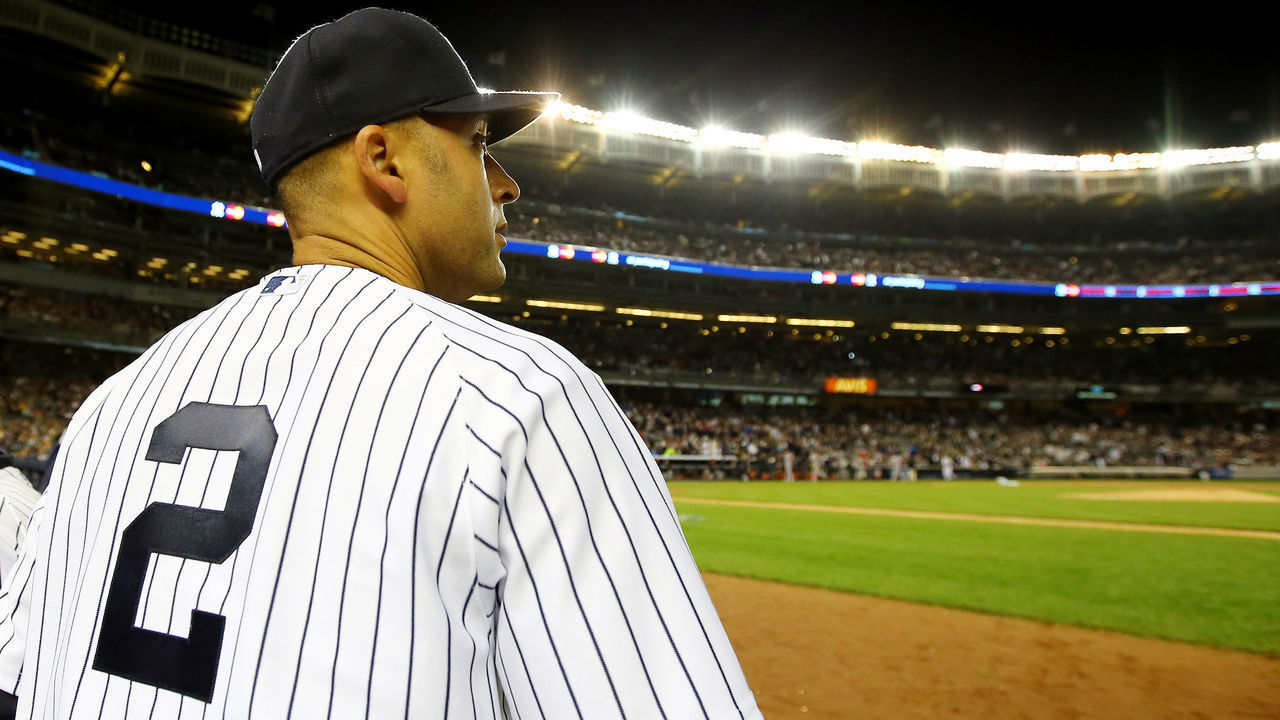 NEW YORK, NY - SEPTEMBER 25: Derek Jeter #2 of the New York Yankees looks on from the dugout against the Baltimore Orioles in his last game ever at Yankee Stadium on September 25, 2014 in the Bronx borough of New York City.