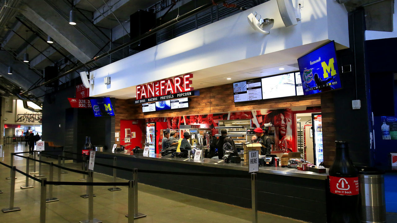 ATLANTA, GA - DECEMBER 29: A concession stand prior to the Peach Bowl between the Florida Gators and the Michigan Wolverines on December 29, 2018 at the Mercedes-Benz Stadium in Atlanta, GA.