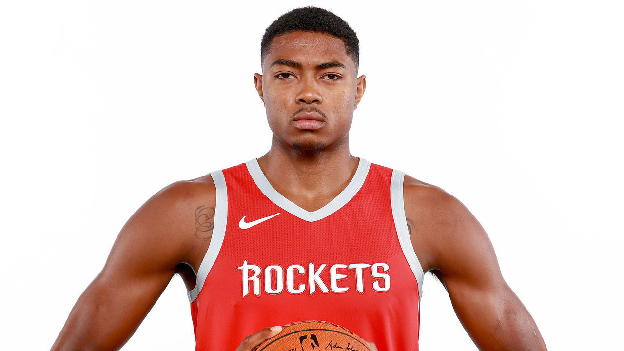 HOUSTON, TX - SEPTEMBER 24: Bruno Caboclo #5 of the Houston Rockets poses for a portrait during the Houston Rockets Media Day at The Post Oak Hotel at Uptown Houston on September 24, 2018 in Houston, Texas.