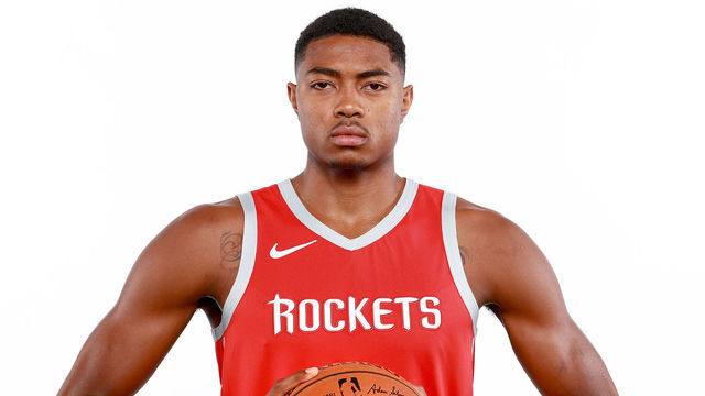 HOUSTON, TX - SEPTEMBER 24: Bruno Caboclo #5 of the Houston Rockets poses for a portrait during the Houston Rockets Media Day at The Post Oak Hotel at Uptown Houston on September 24, 2018 in Houston, Texas.