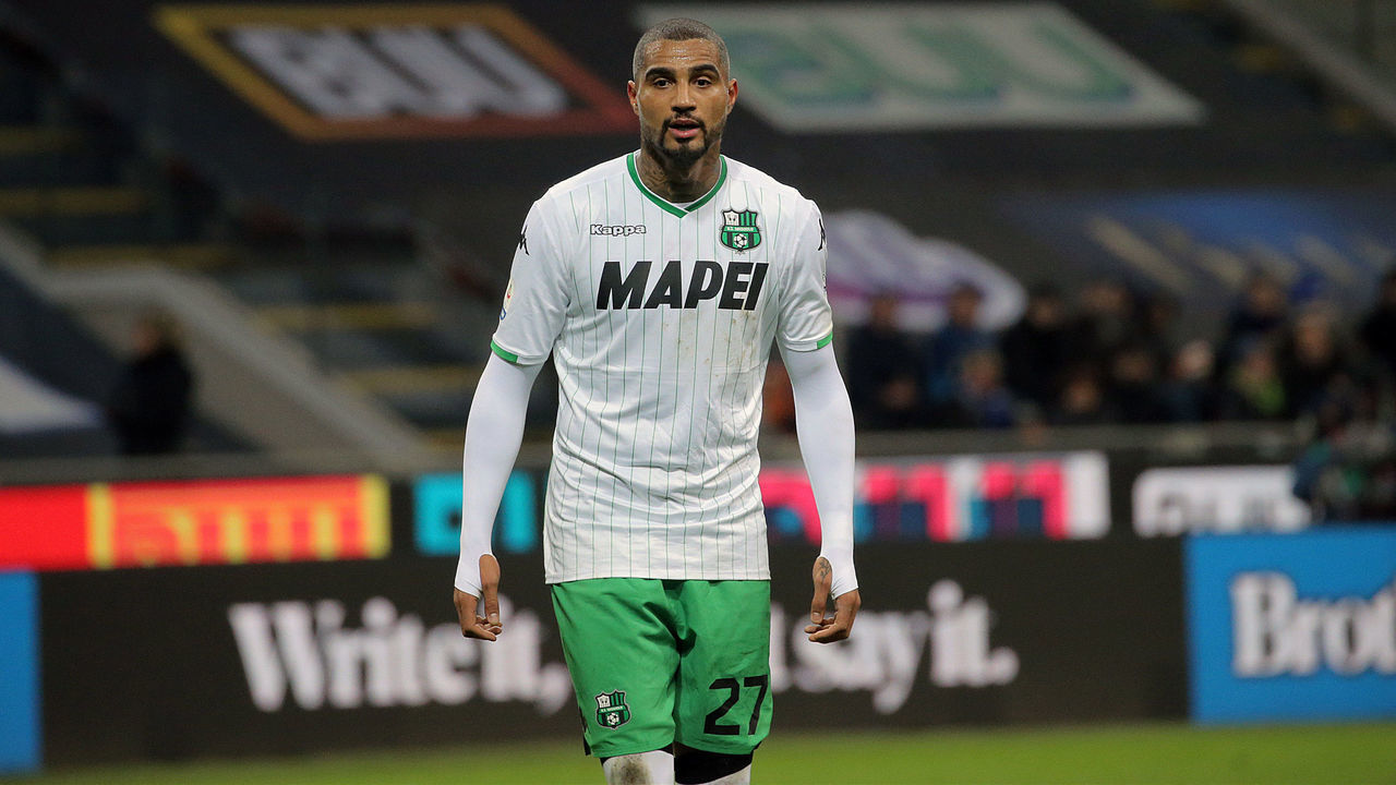 Kevin-Prince Boateng #27 of US Sassuolo during the serie A match between FC Internazionale and US Sassuolo at Stadio Giuseppe Meazza on January 19, 2019 in Milan, Italy.