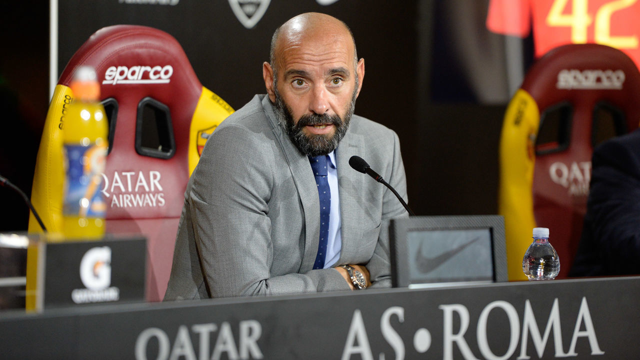 Sport Director Ramon Rodriguez Verdejo Monchi during the press conference at the AS Roma Training Centre on August 16, 2018 in Rome, Italy