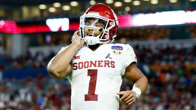 MIAMI, FL - DECEMBER 29: Kyler Murray #1 of the Oklahoma Sooners reacts after the play in the third quarter during the College Football Playoff Semifinal against the Alabama Crimson Tide at the Capital One Orange Bowl at Hard Rock Stadium on December 29, 2018 in Miami, Florida.