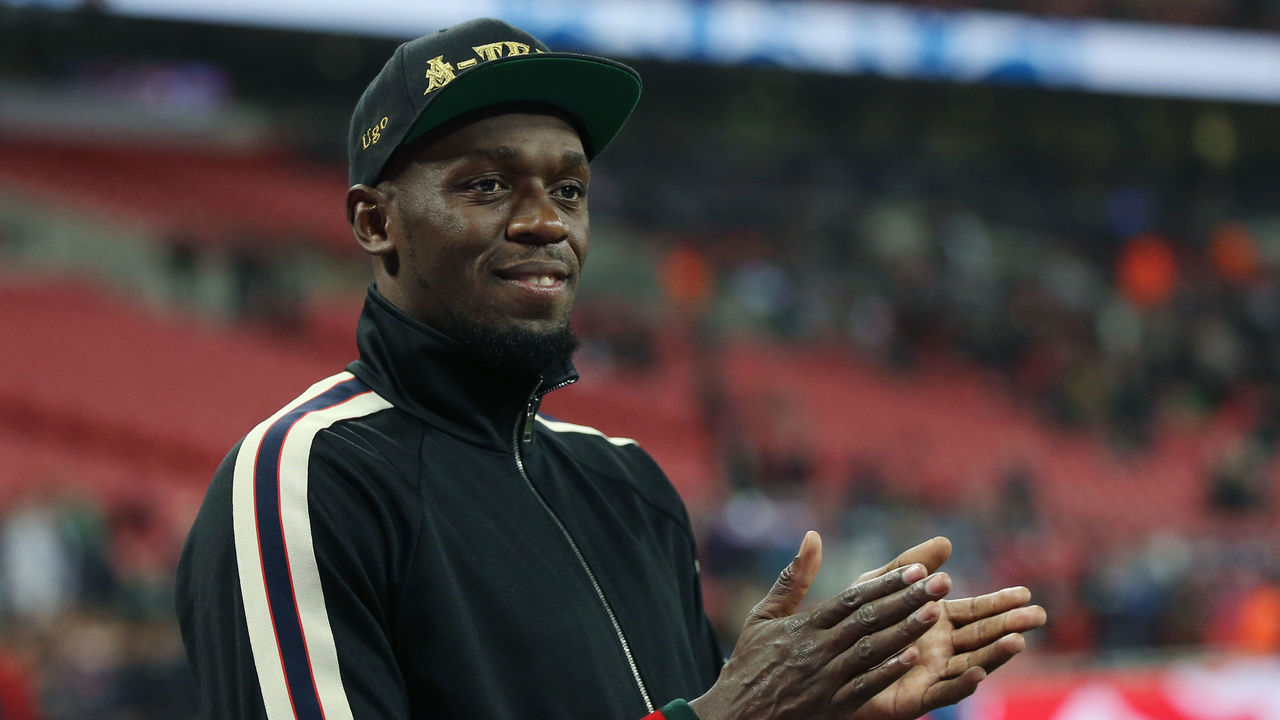LONDON, ENGLAND - NOVEMBER 15: Usain Bolt during the International Friendly match between England and United States at Wembley Stadium on November 15, 2018 in London, United Kingdom.