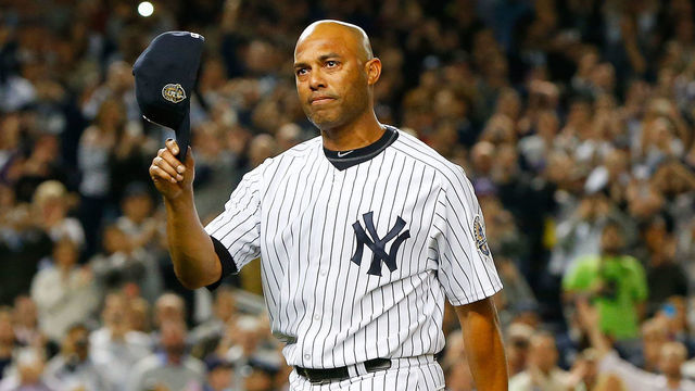 NEW YORK, NY - SEPTEMBER 26: (NEW YORK DAILIES OUT) Mariano Rivera #42 of the New York Yankees salutes the fans as he leaves a game against the Tampa Bay Rays in the ninth inning at Yankee Stadium on September 26, 2013 in the Bronx borough of New York City. The Rays defeated the Yankees 4-0.